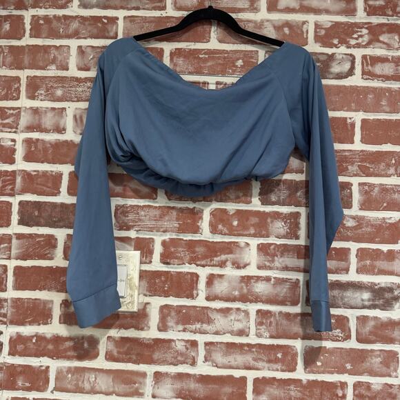 Kalmanovich Off The Shoulder Bubble Hem Crop Top Size 6 Blue - Picture 2 of 7